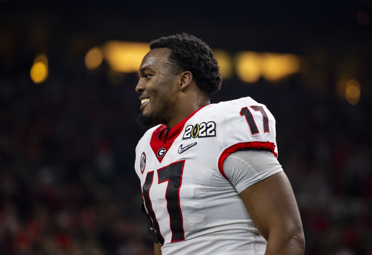 Jan 10, 2022; Indianapolis, IN, USA; Georgia Bulldogs linebacker Nakobe Dean (17) against the Alabama Crimson Tide in the 2022 CFP college football national championship game at Lucas Oil Stadium. Mandatory Credit: Mark J. Rebilas-USA TODAY Sports